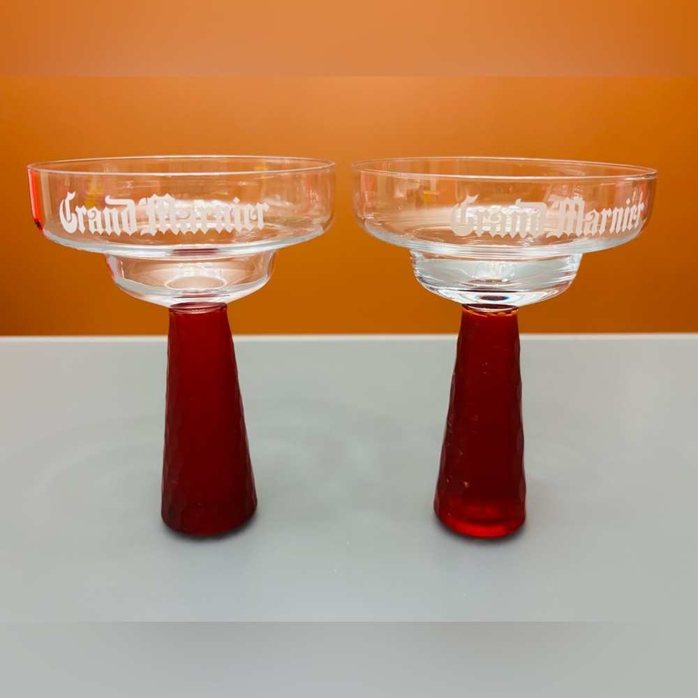 Grand Mariner Cocktail Margarita Glass with Red Honey Comb Stem Vintage 1990s